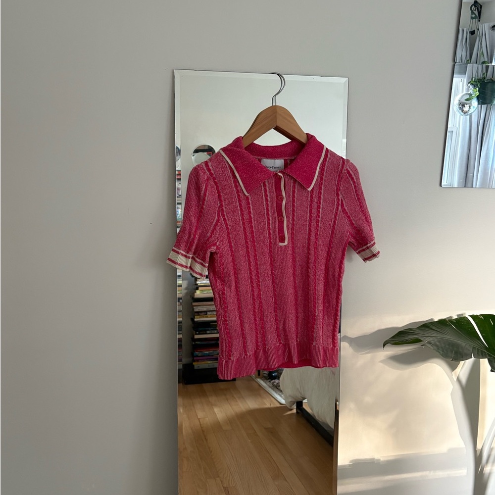 Juicy Couture Pink Knit Polo with Cream Accents